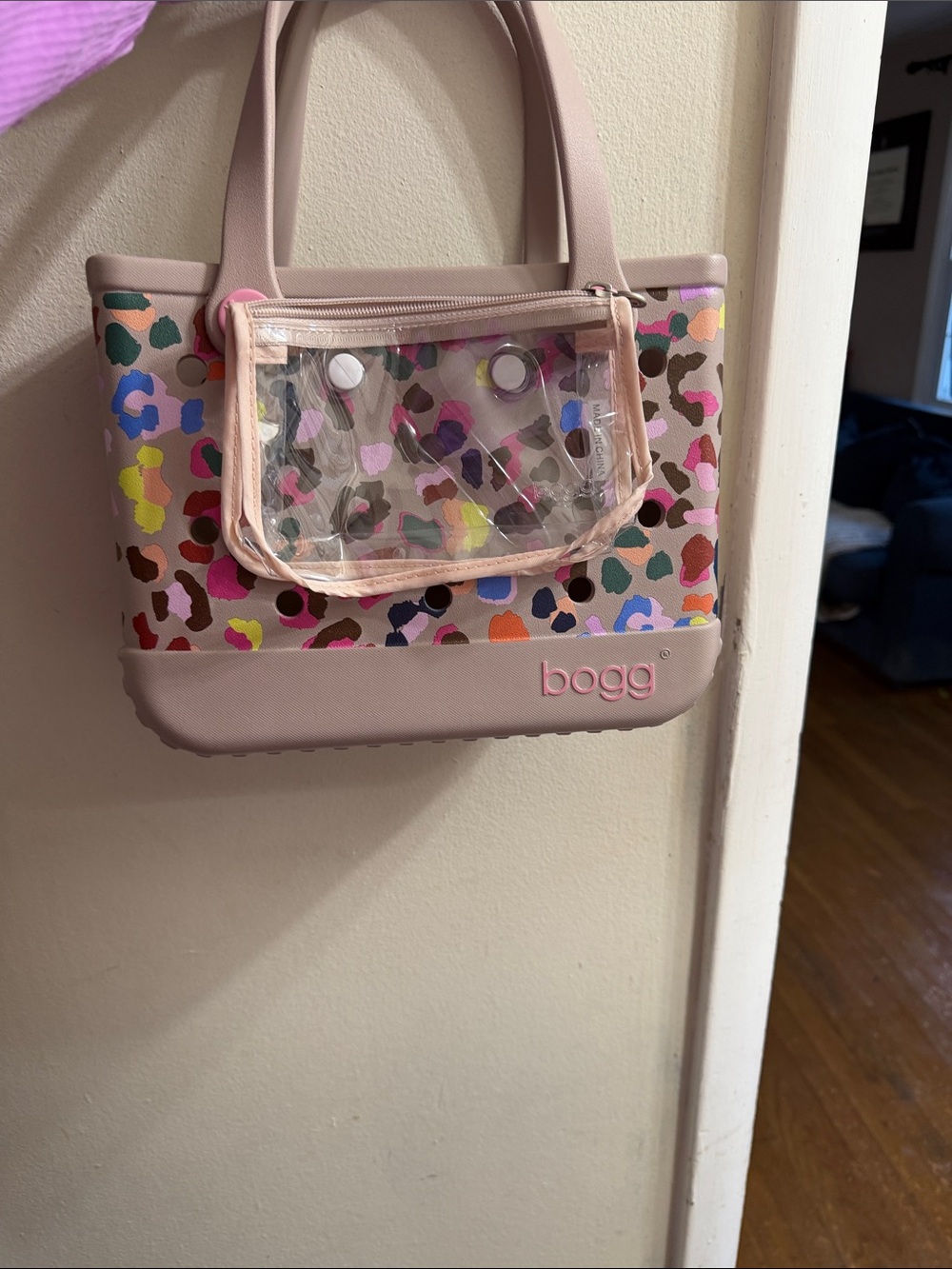 Bogg Small Classic Tote in Pink Leopard Print with Clear Pocket